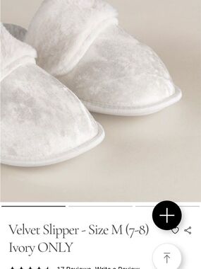 Ivory Velvet Spa Slippers - Size M (7/8)